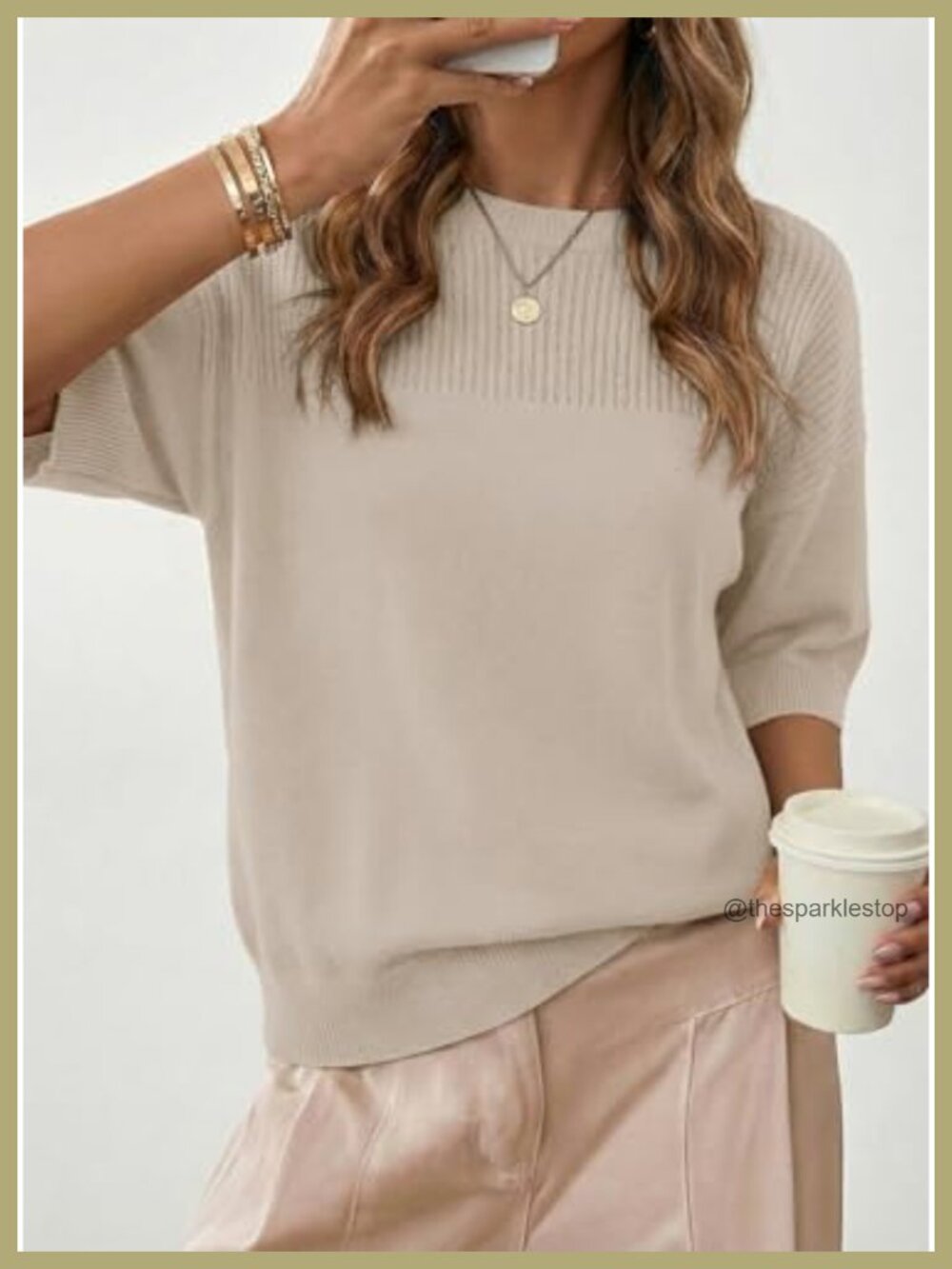 Oversized Cropped 3/4 Sleeve Pullover Sweater Women Viscose Knit Top - Picture 2 of 4